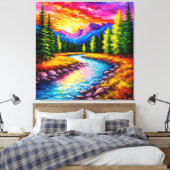 Zonsondergang over berg rivier vallei canvas afdruk (Insitu (Slaapkamer))
