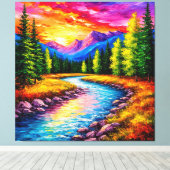 Zonsondergang over berg rivier vallei canvas afdruk (Insitu (Houten vloer))