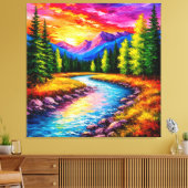 Zonsondergang over berg rivier vallei canvas afdruk (Insitu (Woonkamer))