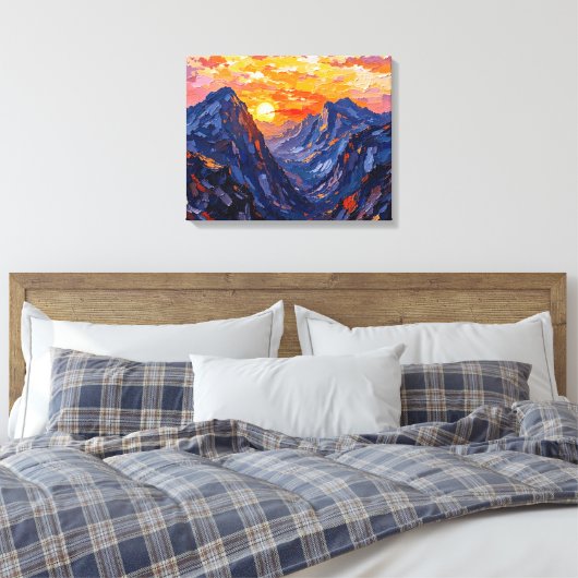 Zonsondergang over bergen gewikkeld canvas | Schil Afdruk (Insitu (Slaapkamer))