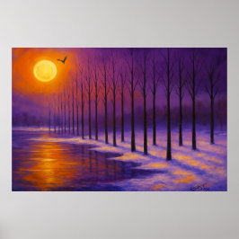 Zonsondergang over Bevroren Bos Poster