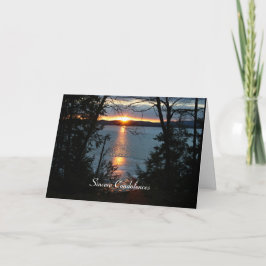Zonsondergang over bos meer sympathie kaart