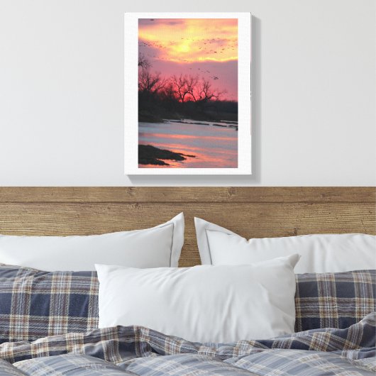 Zonsondergang over de North Platte River Canvas Afdruk (Insitu (Slaapkamer))