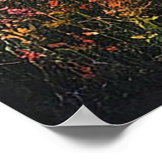 Zonsondergang over de rustige bosrivier poster (Hoek)