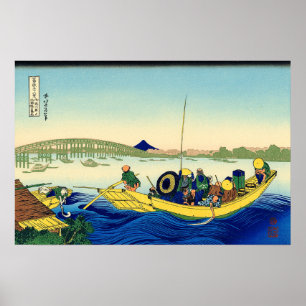 Zonsondergang over de Ryōgoku-brug Katsushika Hoku Poster