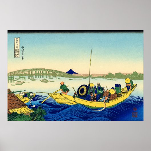 Zonsondergang over de Ryōgoku-brug Katsushika Hoku Poster (Voorkant)
