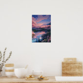 Zonsondergang over de Serene Cherry Blossom Pond Poster (Keuken)