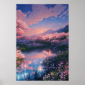 Zonsondergang over de Serene Cherry Blossom Pond Poster (Voorkant)