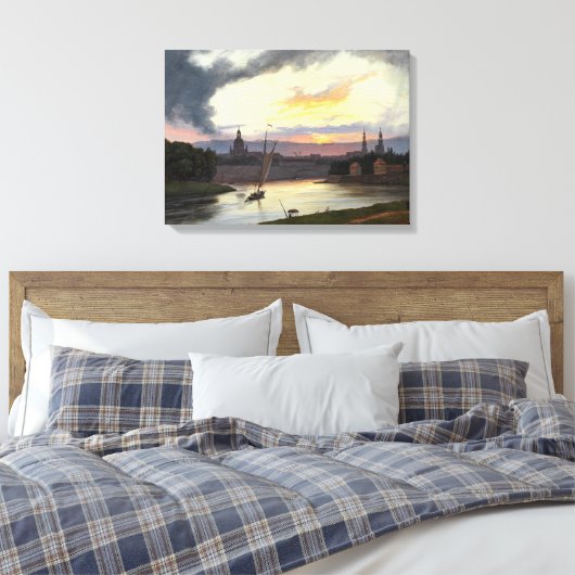 Zonsondergang over de stad Dresden (Duits Landscha Canvas Afdruk (Insitu (Slaapkamer))