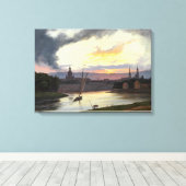 Zonsondergang over de stad Dresden (Duits Landscha Canvas Afdruk (Insitu (Houten vloer))