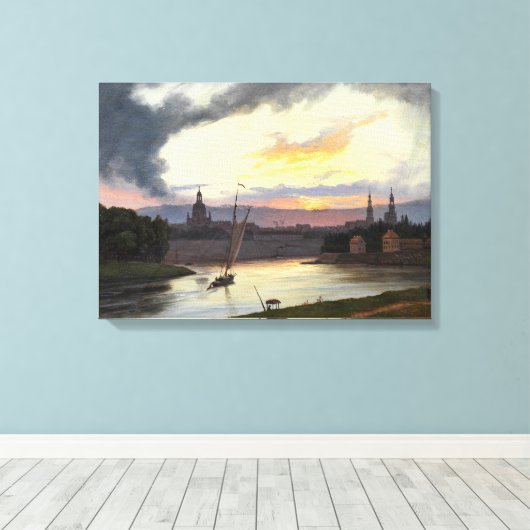 Zonsondergang over de stad Dresden (Duits Landscha Canvas Afdruk (Insitu (Houten vloer))