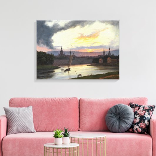 Zonsondergang over de stad Dresden (Duits Landscha Canvas Afdruk (Insitu (Woonkamer))