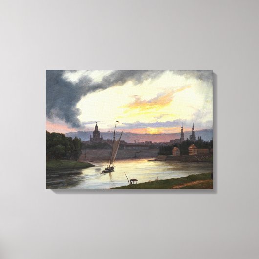 Zonsondergang over de stad Dresden (Duits Landscha Canvas Afdruk (Voorkant)