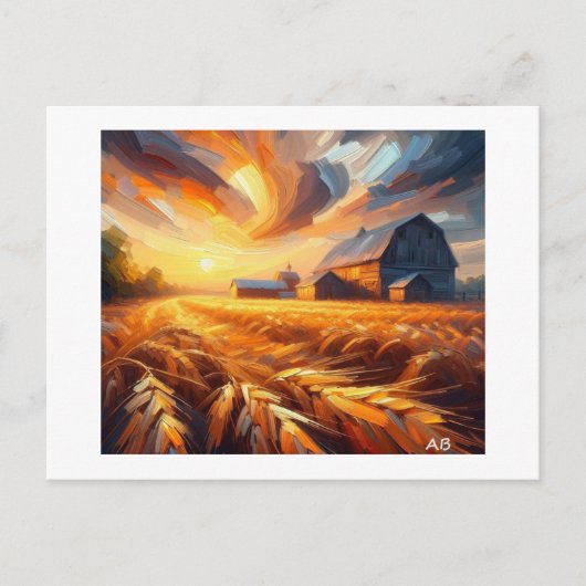 Zonsondergang over de tarwevelden, briefkaart (Voorkant)