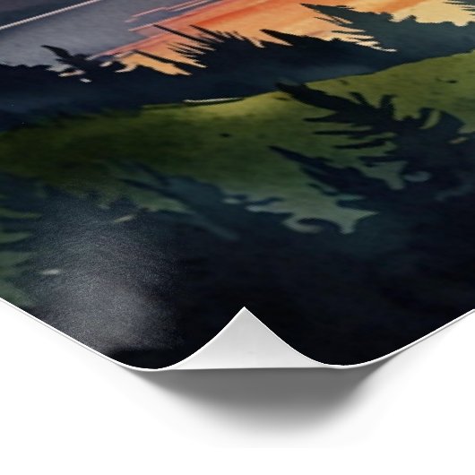 Zonsondergang over de Waterverf van de bergen Perfect Poster (Hoek)