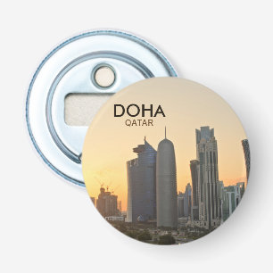 Zonsondergang over Doha, Qatar vierkante tekst Button Flesopener