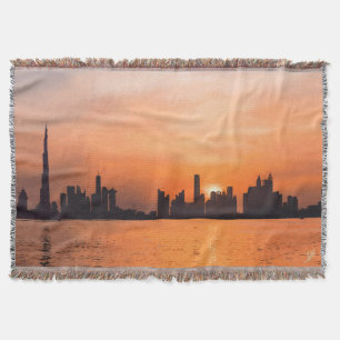 Zonsondergang over een kuststad - aquarel deken