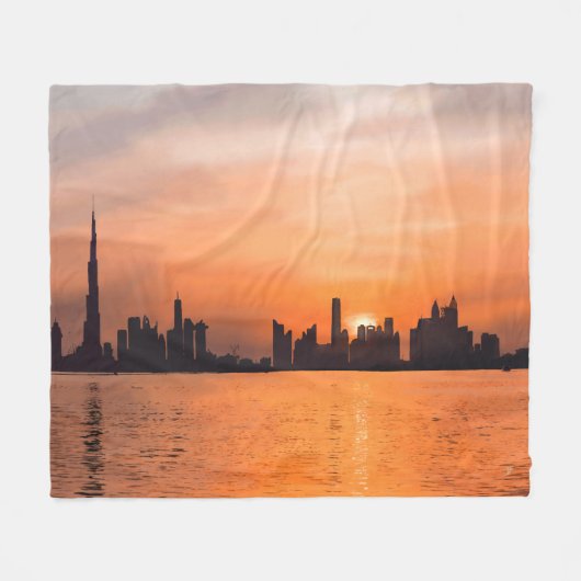 Zonsondergang over een kuststad - aquarel fleece deken (Voorkant (Horizontaal))