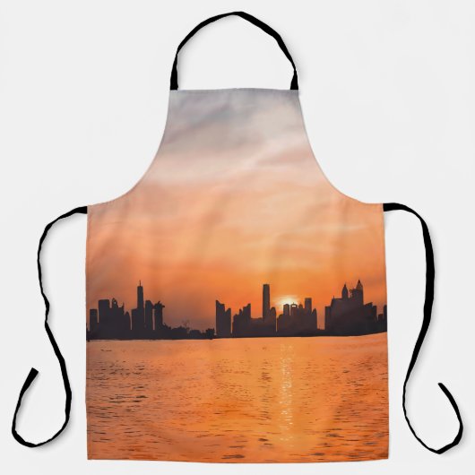 Zonsondergang over een kuststad - aquarel schort (Voorkant)