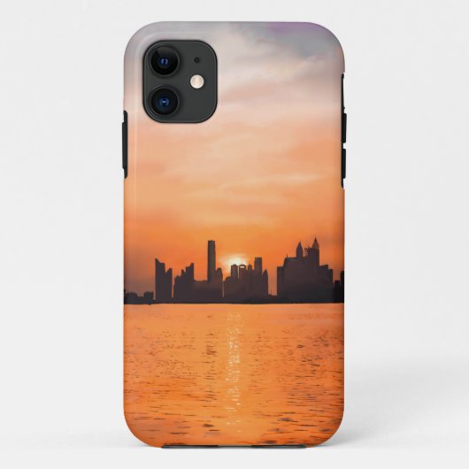 Zonsondergang over een kuststad - waterverf Case-Mate iPhone case (Achterkant)