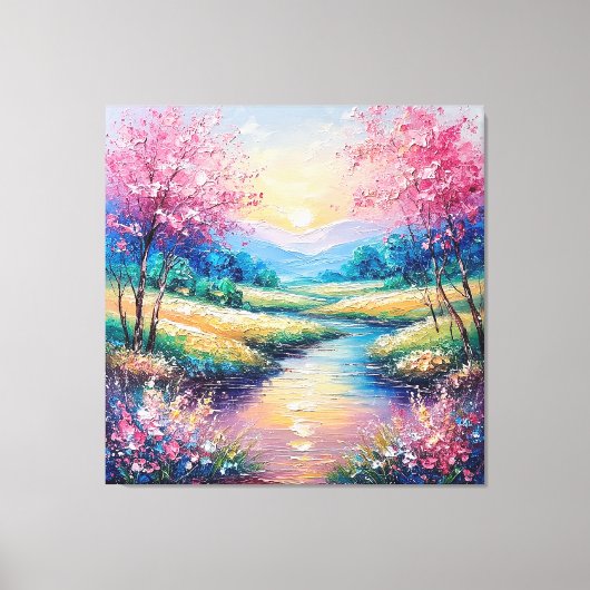 Zonsondergang over een Serene Stroom Canvas Afdruk (Voorkant)