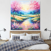 Zonsondergang over een Serene Stroom Canvas Afdruk (Insitu (Slaapkamer))