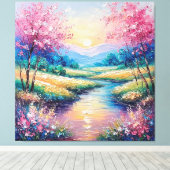Zonsondergang over een Serene Stroom Canvas Afdruk (Insitu (Houten vloer))