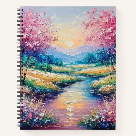 Zonsondergang over een Serene Stroom Notitieboek (Voorkant)