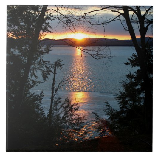 Zonsondergang over Forest Lake keramische Tegel Tegeltje (Voorkant)