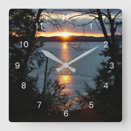 Zonsondergang over Forest Lake Wall Clock Vierkante Klok