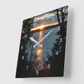 Zonsondergang over Forest Lake Wall Clock Vierkante Klok (Hoek)