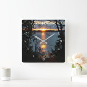 Zonsondergang over Forest Lake Wall Clock Vierkante Klok (Huis)