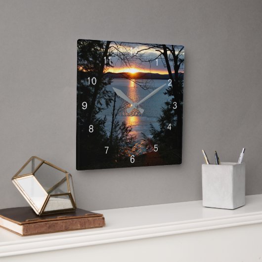 Zonsondergang over Forest Lake Wall Clock Vierkante Klok (Kantoor)
