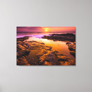 Zonsondergang over getijdenpoelen, Hawaï Canvas Afdruk