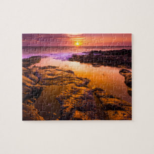 Zonsondergang over getijdenpoelen, Hawaï Legpuzzel