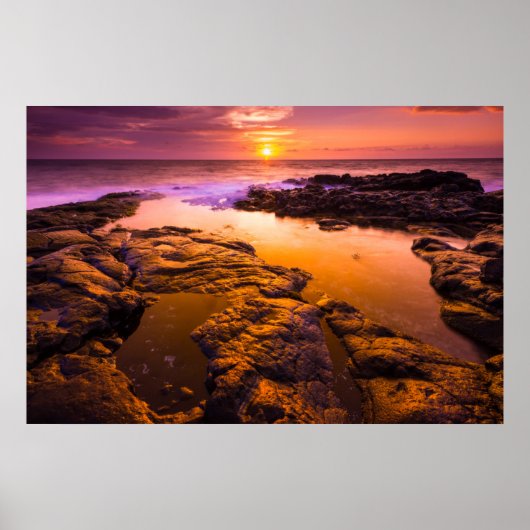 Zonsondergang over getijdenpoelen, Hawaï Poster (Voorkant)