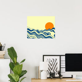 Zonsondergang over golven poster