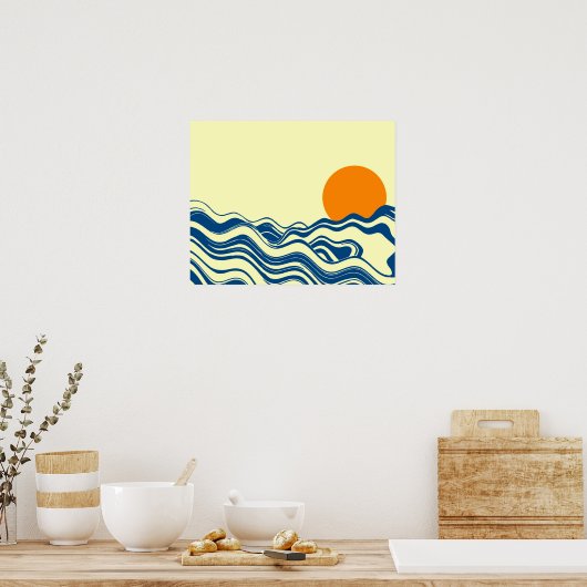 Zonsondergang over golven poster (Keuken)