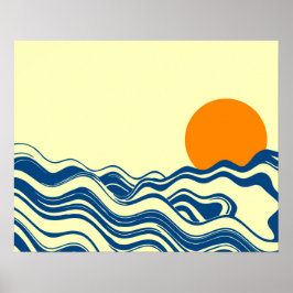 Zonsondergang over golven poster