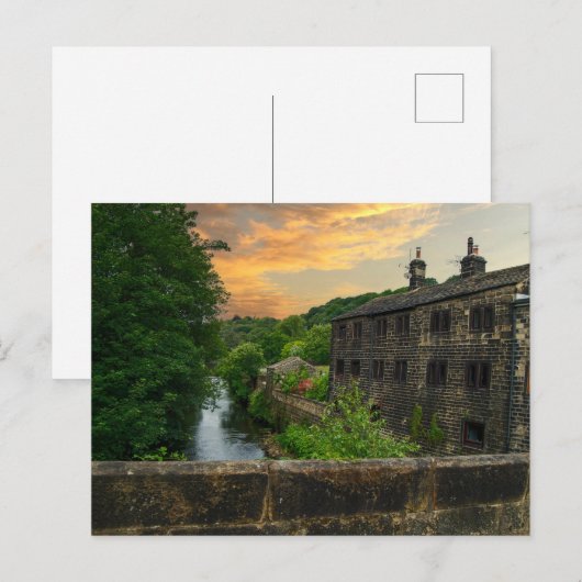 Zonsondergang over Hawksclough Bridge, Mytholmroyd Briefkaart (Voorkant / Achterkant)