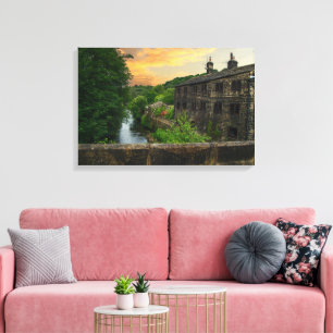 Zonsondergang over Hawksclough Bridge, Mytholmroyd Canvas Afdruk