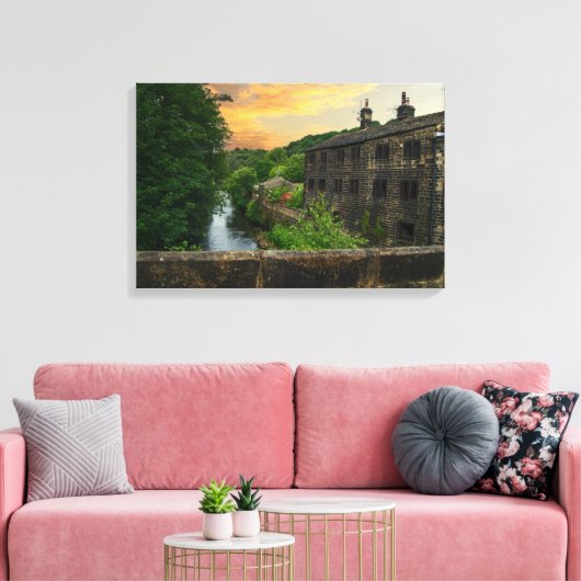 Zonsondergang over Hawksclough Bridge, Mytholmroyd Canvas Afdruk (Insitu (Woonkamer))