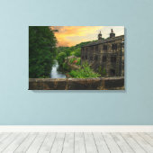 Zonsondergang over Hawksclough Bridge, Mytholmroyd Canvas Afdruk (Insitu (Houten vloer))