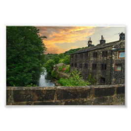 Zonsondergang over Hawksclough Bridge, Mytholmroyd Foto Afdruk
