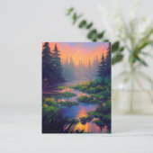 Zonsondergang over het betoverende moerassige bos briefkaart (Staand voorkant)