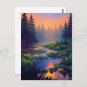 Zonsondergang over het betoverende moerassige bos briefkaart (Voorkant / Achterkant)