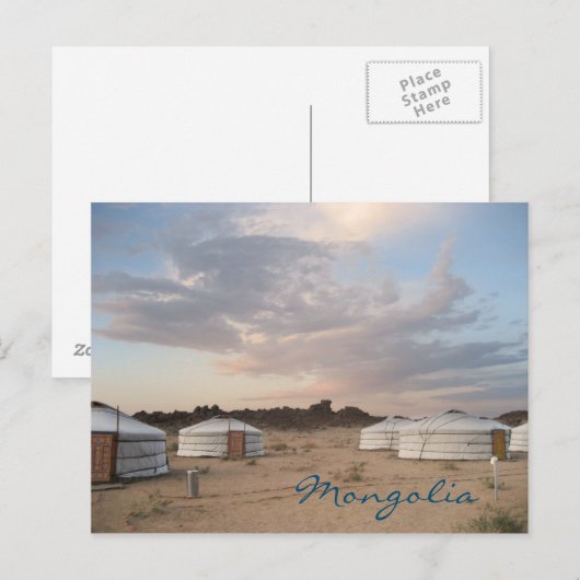Zonsondergang over het kamp in Mongolië Briefkaart (Voorkant / Achterkant)