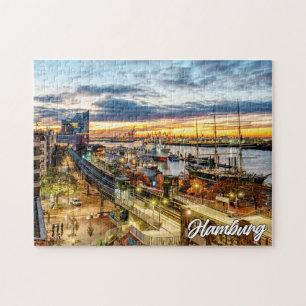 Zonsondergang over het prachtige Hamburg, Duitslan Legpuzzel