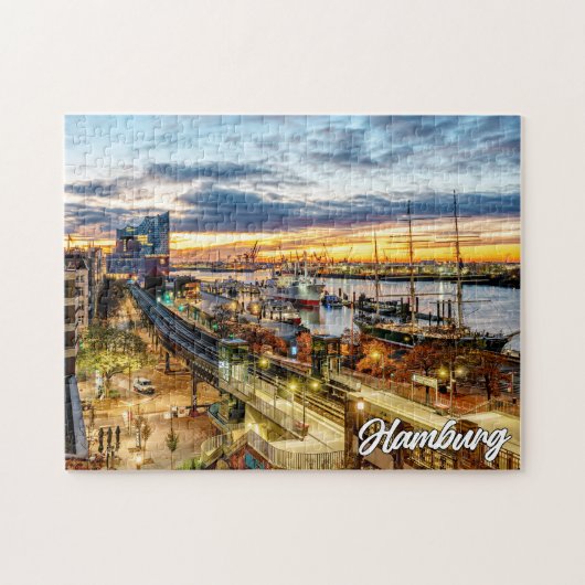 Zonsondergang over het prachtige Hamburg, Duitslan Legpuzzel (Horizontaal)