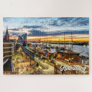 Zonsondergang over het prachtige Hamburg, Duitslan Legpuzzel